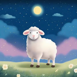 A high-quality digital art image designed as a book cover, featuring a simple, charming sheep set against the backdrop of a serene night sky