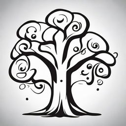 A simple and playful black and white cartoon vector illustration of a tree, designed specifically for children.