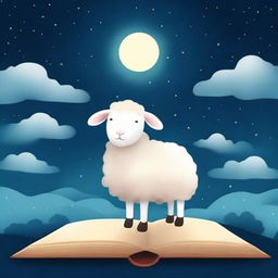 A high-quality digital art image designed as a book cover, featuring a simple, charming sheep set against the backdrop of a serene night sky