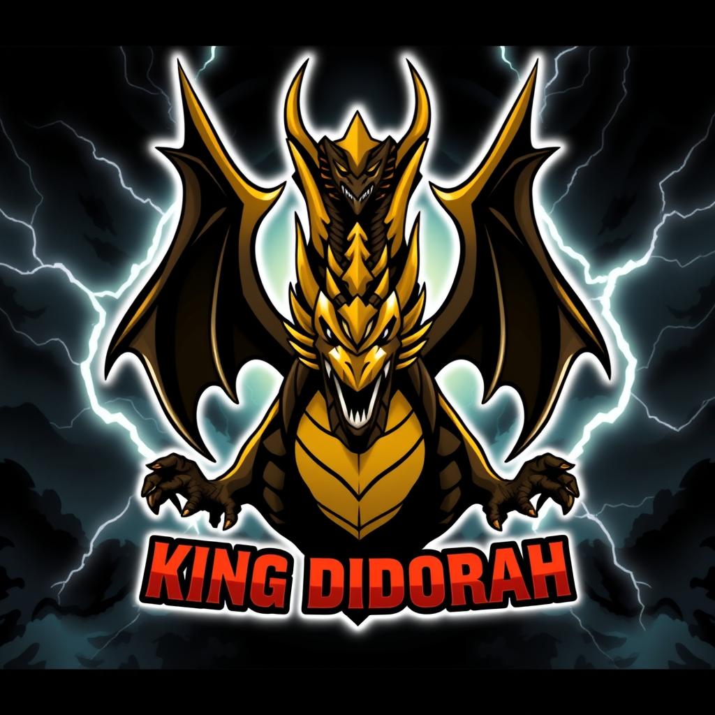 A villain logo inspired by King Ghidorah, featuring the iconic three-headed dragon stylized in an angular, fierce design