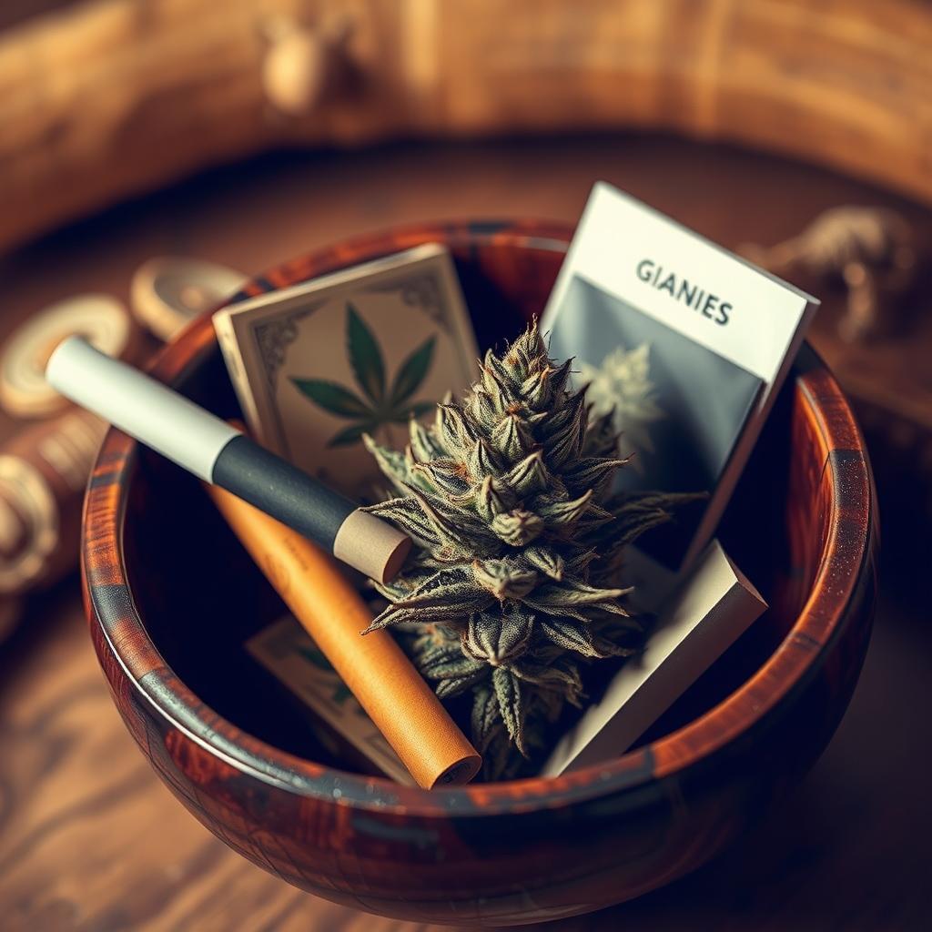 An artistic composition featuring a detailed image of a ganja head, symbolizing a rich and vibrant cannabis culture