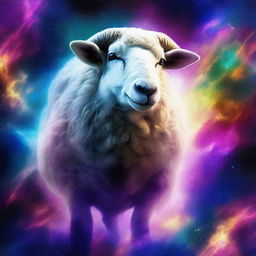 A striking digital art image of a sheep intricately formed from a vibrant nebula