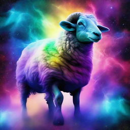 A striking digital art image of a sheep intricately formed from a vibrant nebula