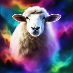 A striking digital art image of a sheep intricately formed from a vibrant nebula