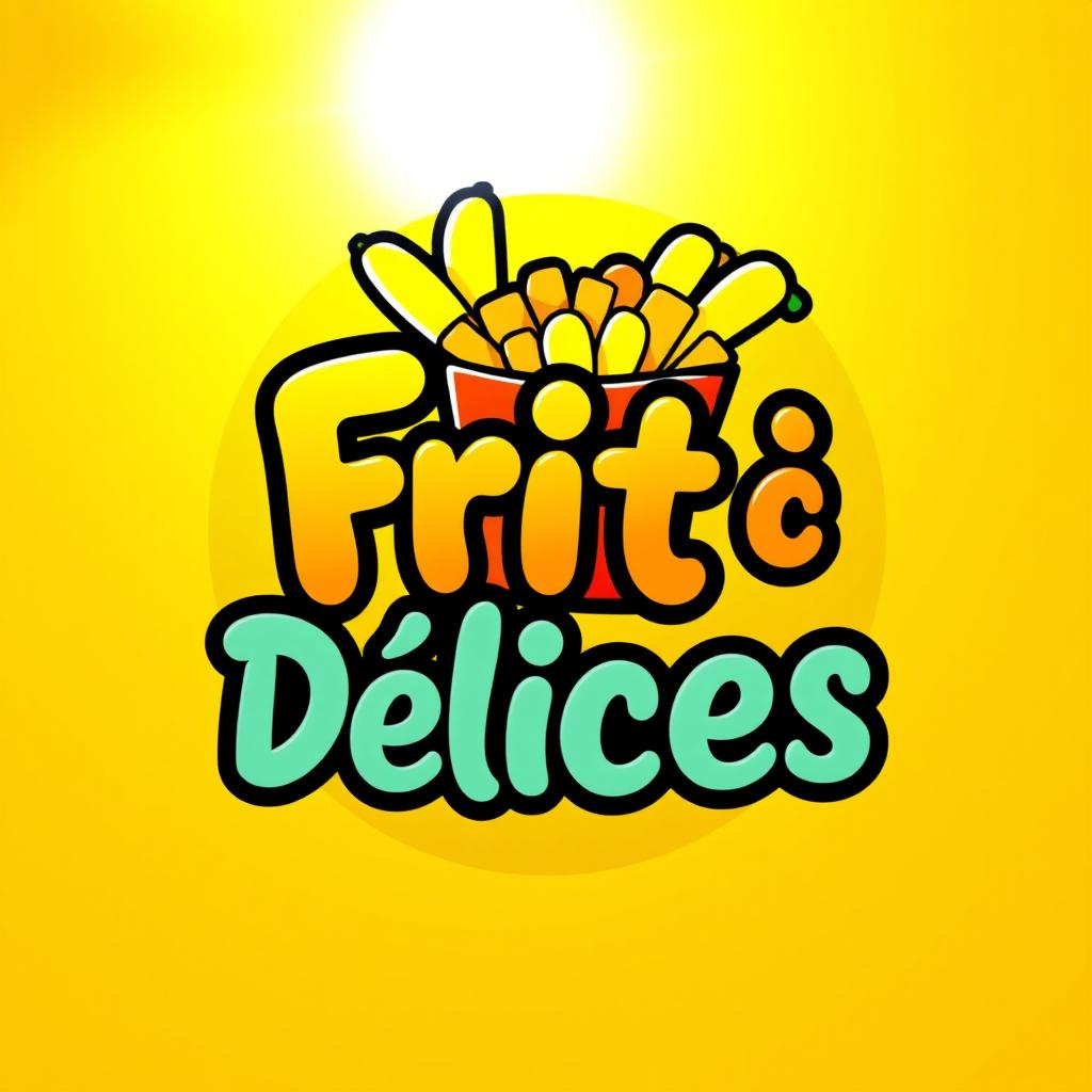 A vibrant, playful logo design for a food company named 'Frit Ô Délices', specializing in fried banana and potato products