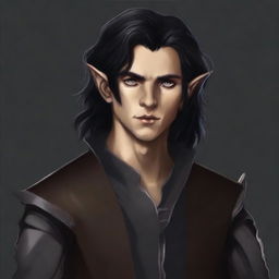 This image is a detailed digital art piece, featuring a young half-elf rogue of average height