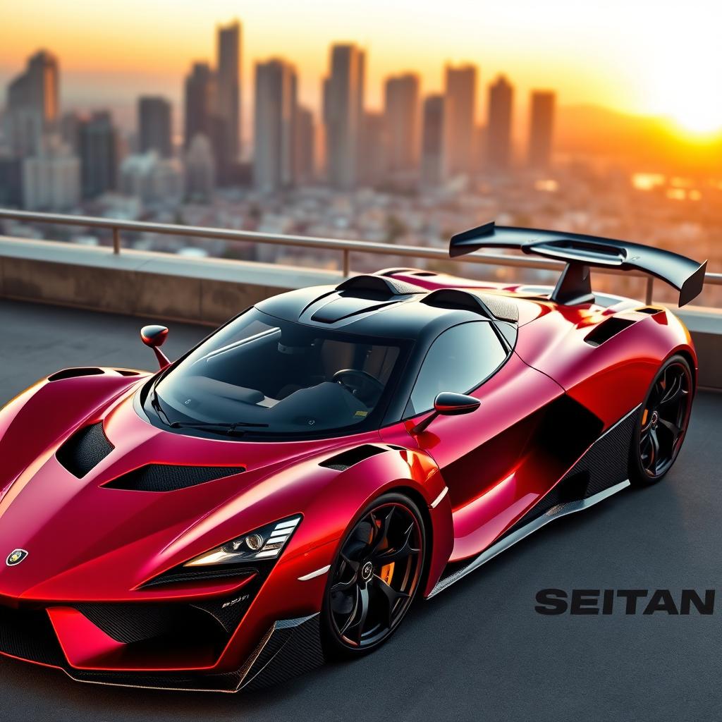 A stunning two-seater supercar featuring a sleek and aerodynamic design, with sharp lines and an aggressive stance