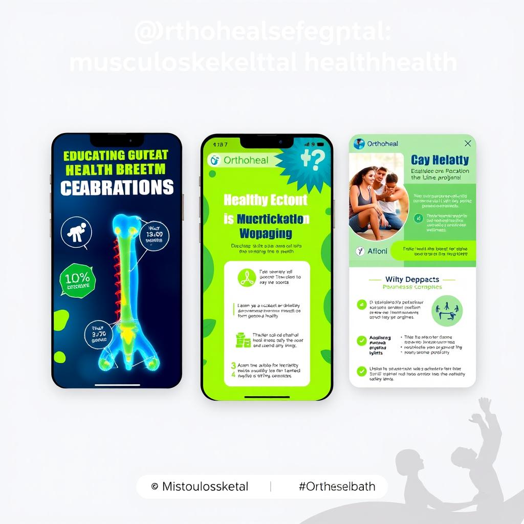 A vibrant and engaging social media post design for an Instagram page called 'Orthoheal', focused on educating the public about musculoskeletal health