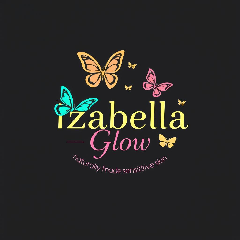 A beautiful logo design for a skincare product named 'Izabella Glow', aimed at teenage girls with sensitive skin and eczema