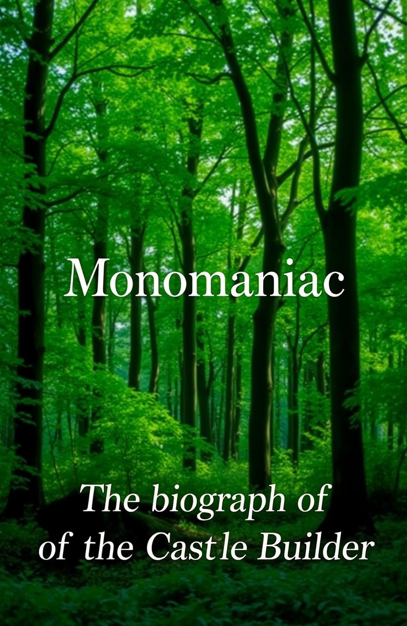 A serene forest background with lush green foliage and tall trees gently swaying in the breeze