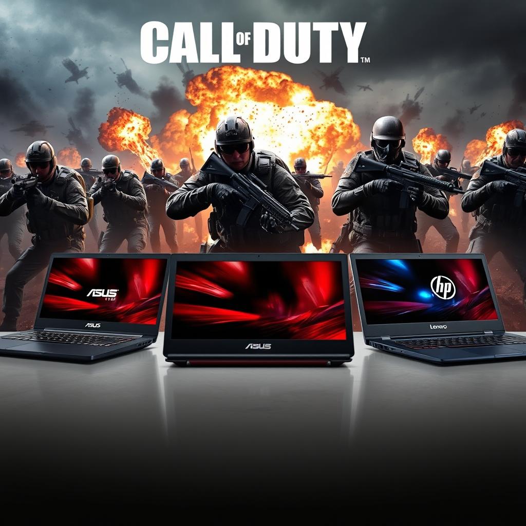 A dynamic and intense scene inspired by Call of Duty, featuring an action-packed battlefield with soldiers in tactical gear