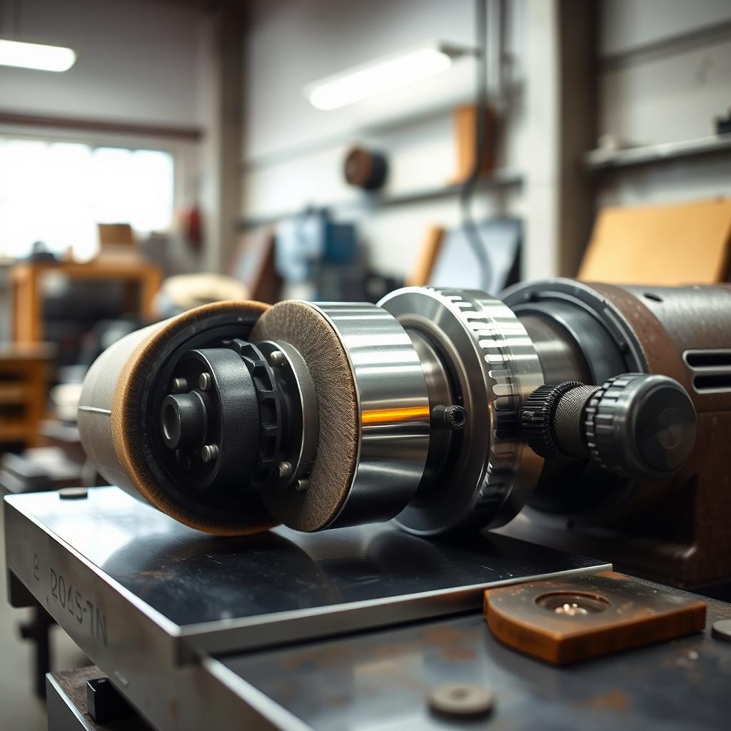 A close-up image of a high-quality polishing machine in action, showcasing its detailed components such as the rotating pads and intricate gears