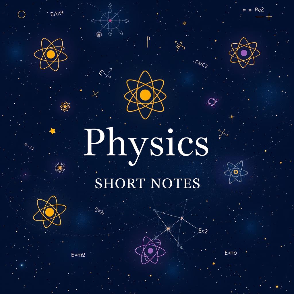A beautifully designed cover page for a physics book titled 'Physics Short Notes'