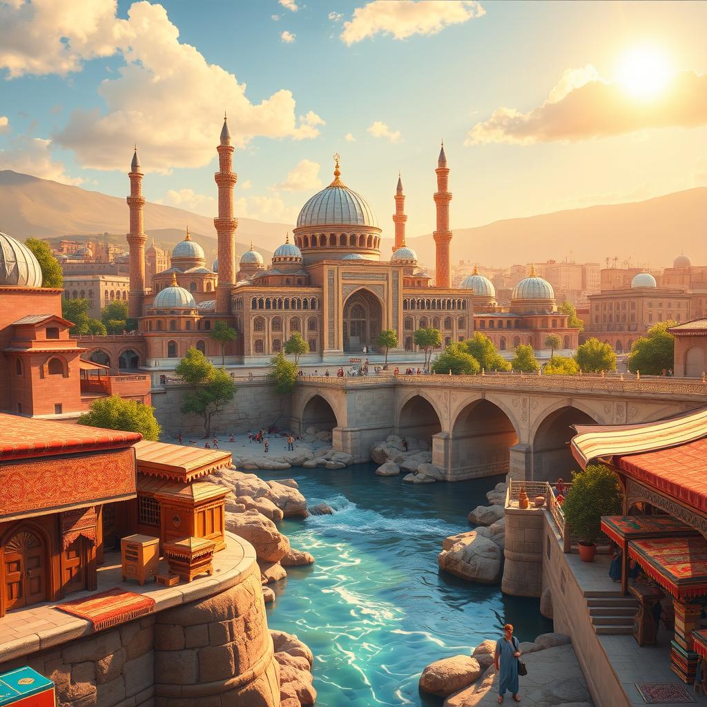 A vibrant animation capturing the beauty and essence of Esfahan city, showcasing its iconic architecture and stunning landscapes