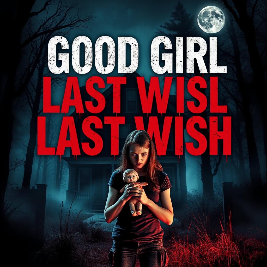 A gripping book cover design featuring the title "Good Girl Last Wish" in large, menacing typography that conveys a sense of impending doom