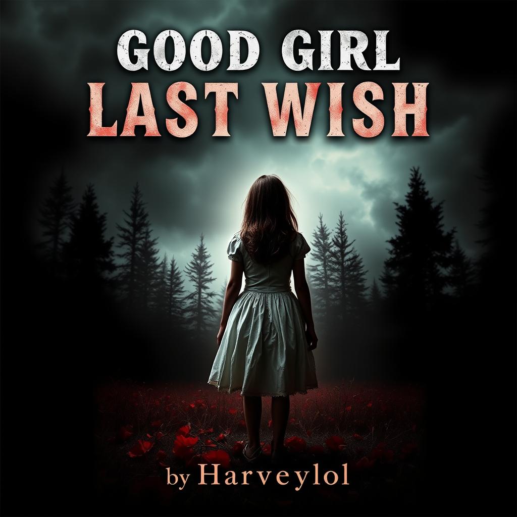 A chilling book cover for a horror, slasher, and psychological thriller titled "Good Girl Last Wish" by Harveylol