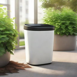 Design an advanced, smart waste management system named EcoHarvestBin. It includes features such as solar-powered sensors and is connected with a mobile app, embodying principles of sustainability and community recycling.