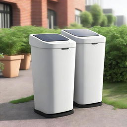 Design an advanced, smart waste management system named EcoHarvestBin. It includes features such as solar-powered sensors and is connected with a mobile app, embodying principles of sustainability and community recycling.