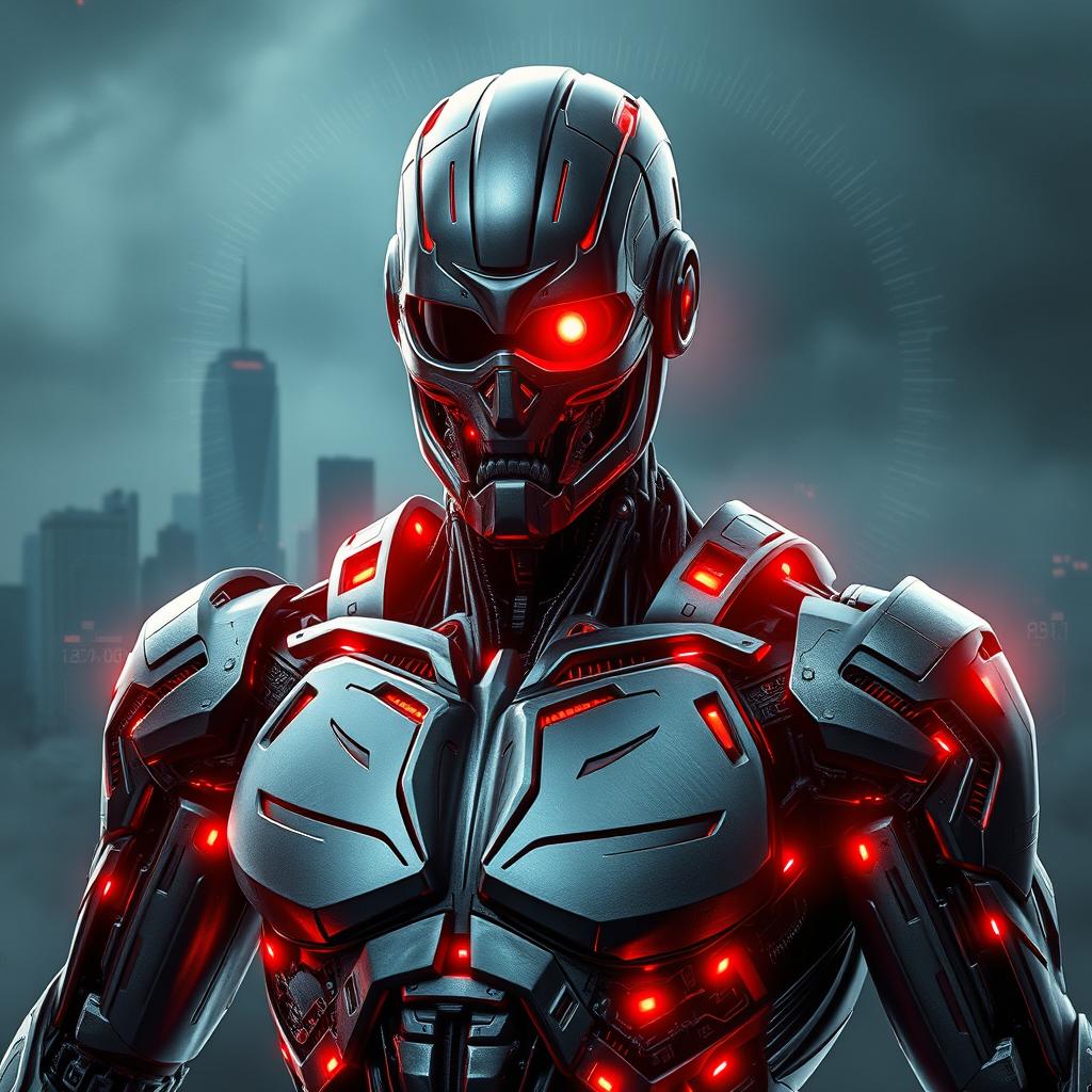 A stunning and ultra-realistic depiction of a superhero named "The AuKentiCator" inspired by Terminator aesthetics