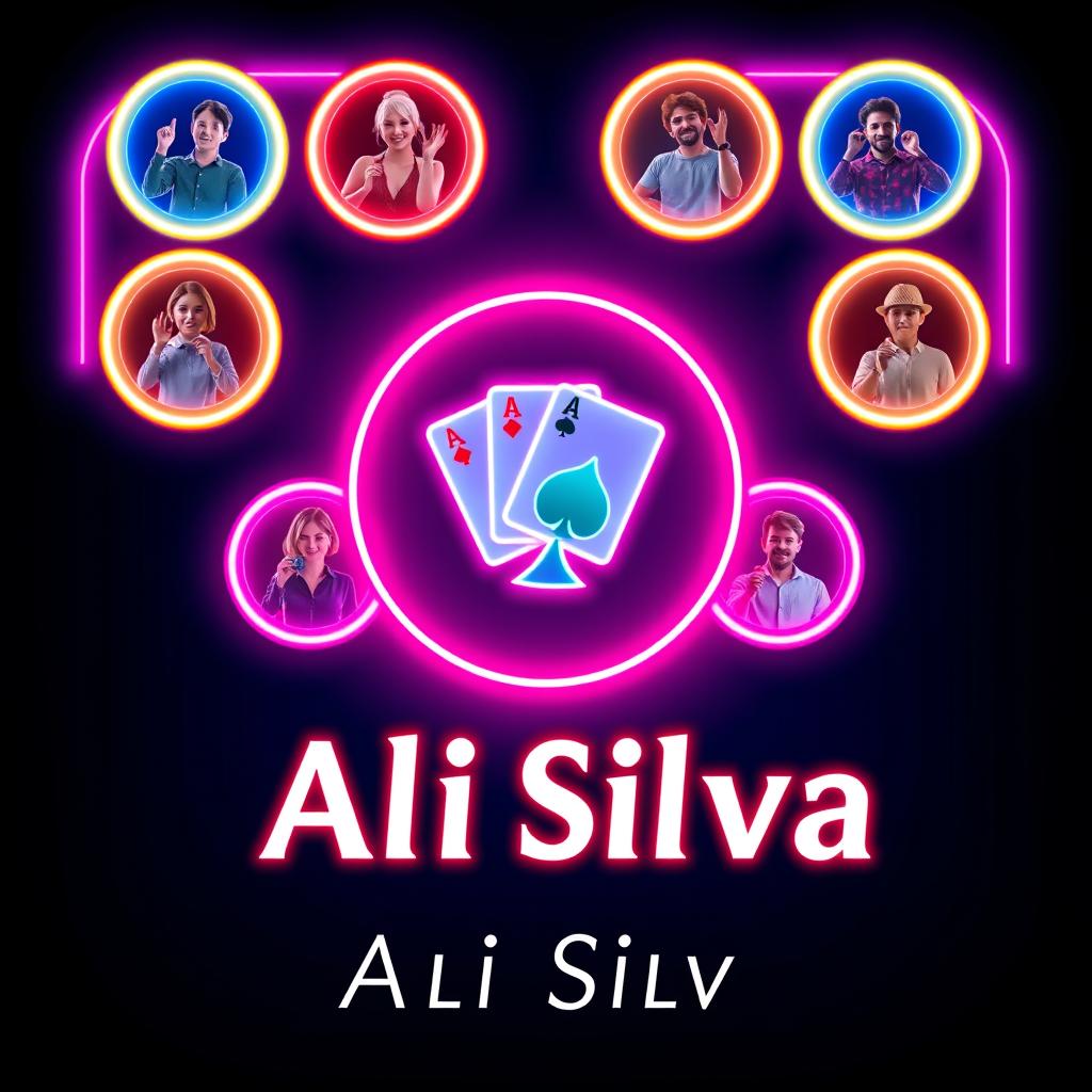 A professional post design featuring eight neon circles displaying images of winners, artfully arranged throughout the composition