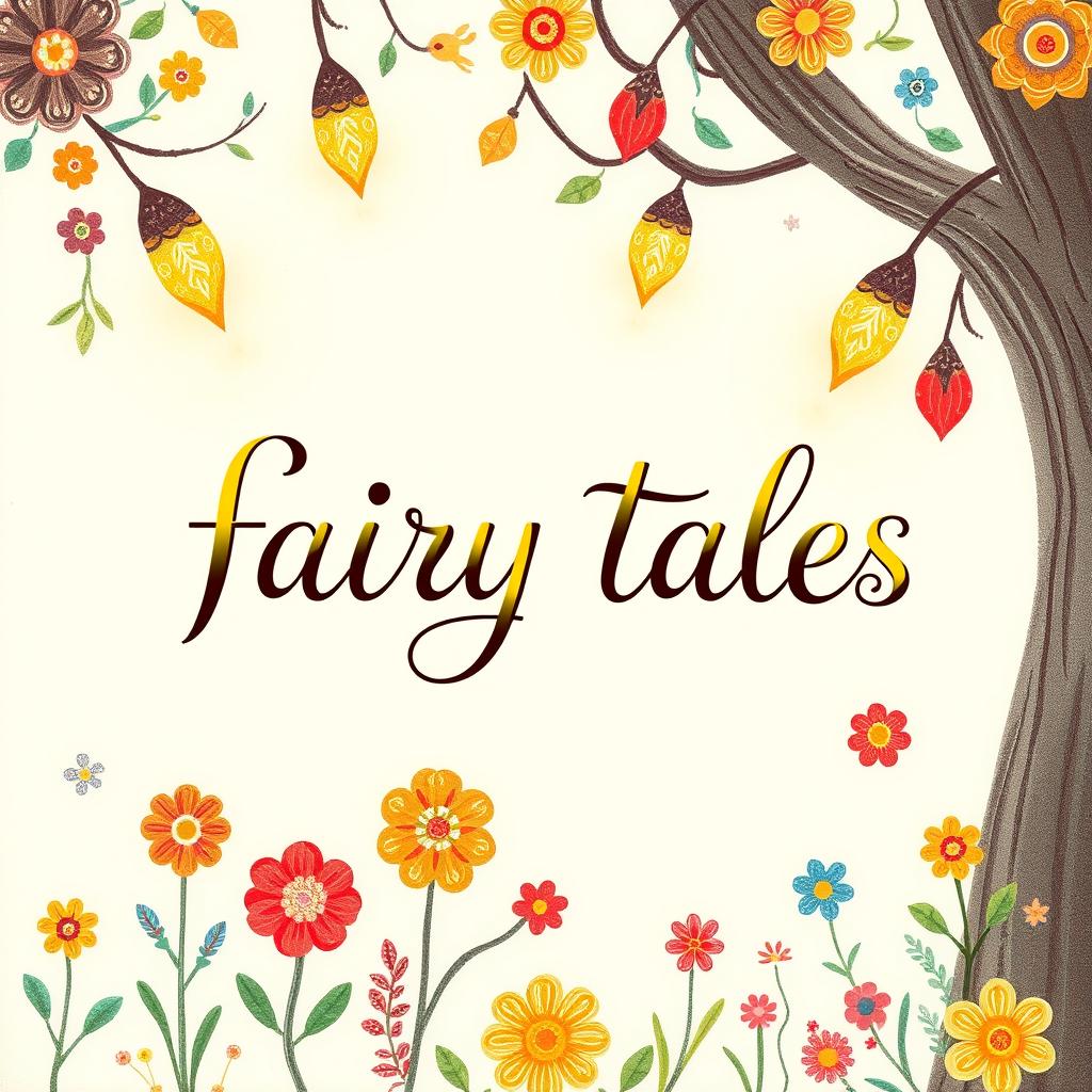 The word 'ზღაპრები' (fairy tales) beautifully rendered in elegant Georgian calligraphy, surrounded by vibrant and colorful Georgian folk patterns