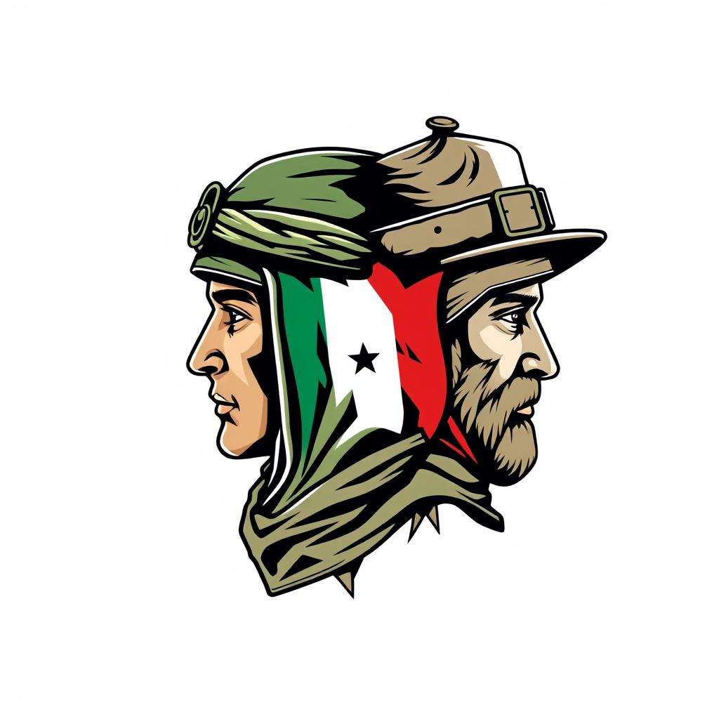 A creative t-shirt design featuring the head of a Jordanian soldier and the head of a French mountain hunter (chasseur alpin)