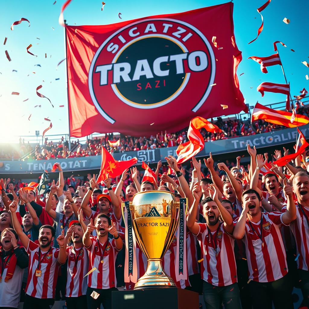 A vibrant, festive scene celebrating a football victory