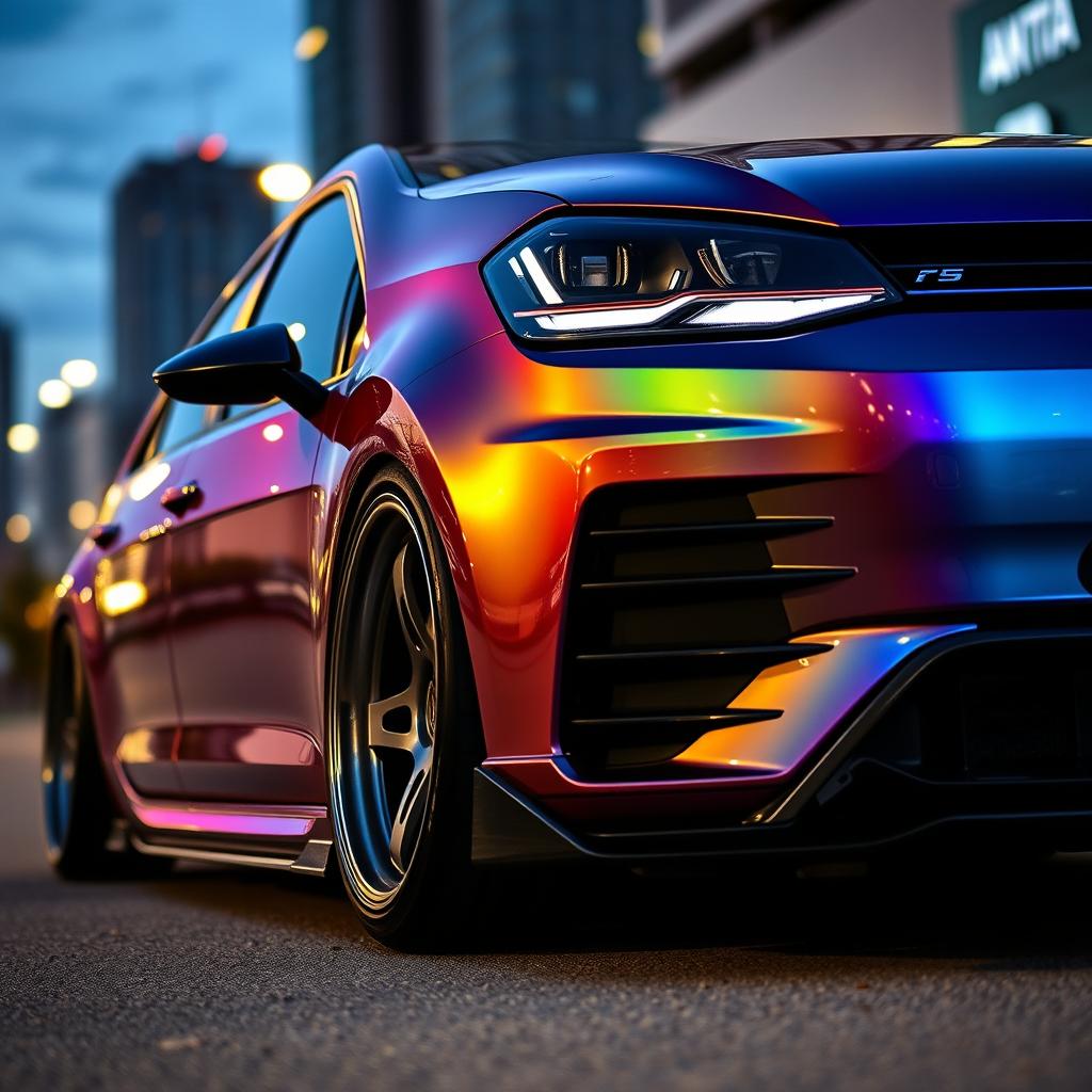 A stunning photo of a modified Volkswagen Golf 7, showcasing its sleek contours and sporty enhancements