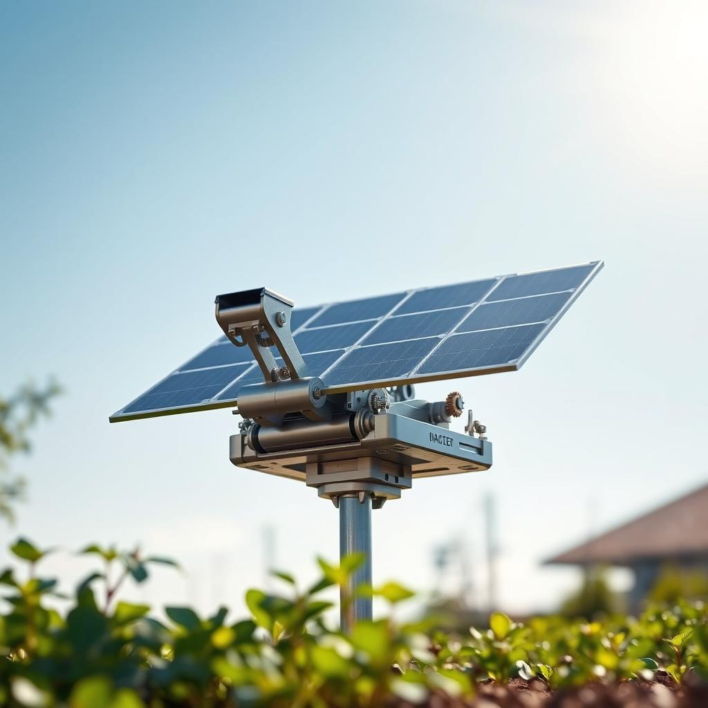A highly detailed solar tracker, measuring approximately 20 centimeters, designed to optimally orient towards the sunlight throughout the day