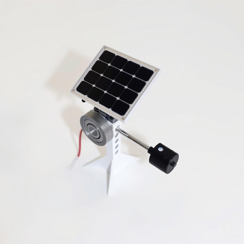 A small scale model of a simple solar tracker featuring a bearing system, a rod, and a servo motor