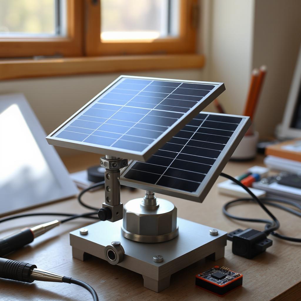 A detailed and realistic model of a simple solar tracker, showcasing a compact design