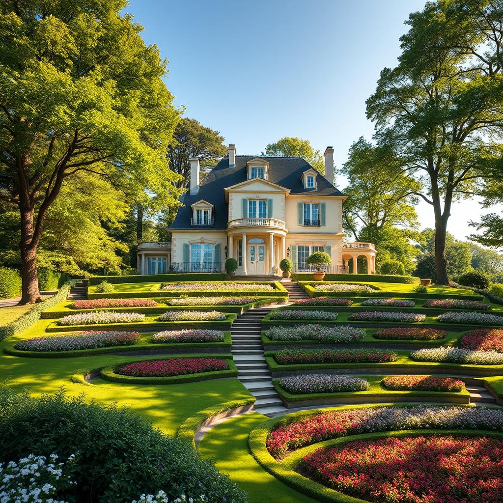 A beautiful luxury house located in the scenic countryside of France, showcasing elegant architecture and charming features