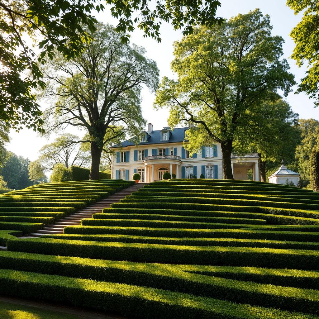 A stunning luxury house set in the serene countryside of France, featuring elegant architecture with a timeless appeal