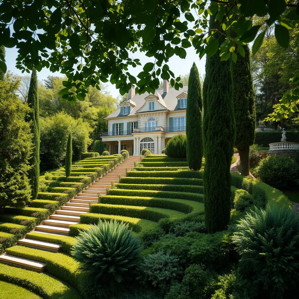 A stunning luxury house nestled in the picturesque French countryside, showcasing elegant architecture and sophisticated design