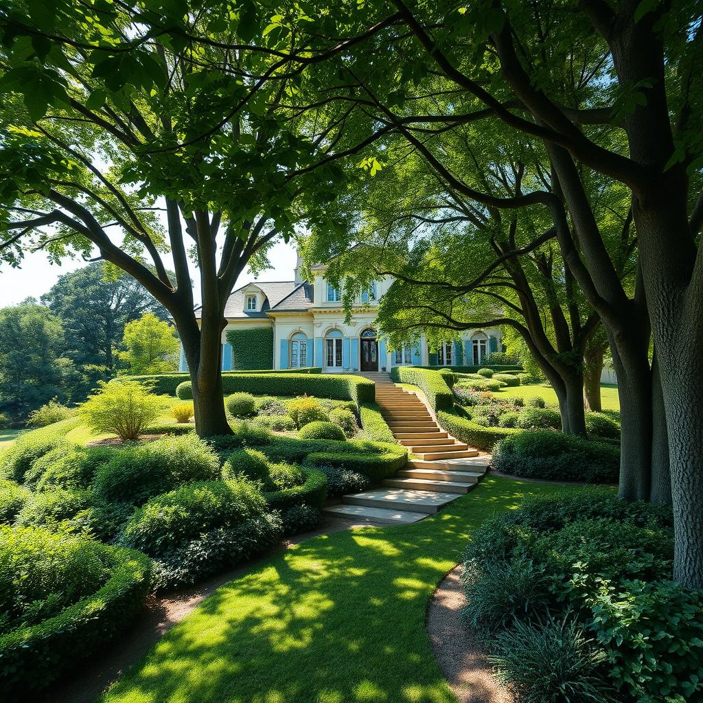 An exquisite luxury house set in the serene French countryside, featuring elegant architecture that exudes sophistication