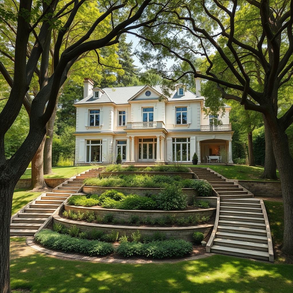 A stunning luxury house elegantly situated in the charming French countryside, showcasing sophisticated architecture with intricate details and refined finishes