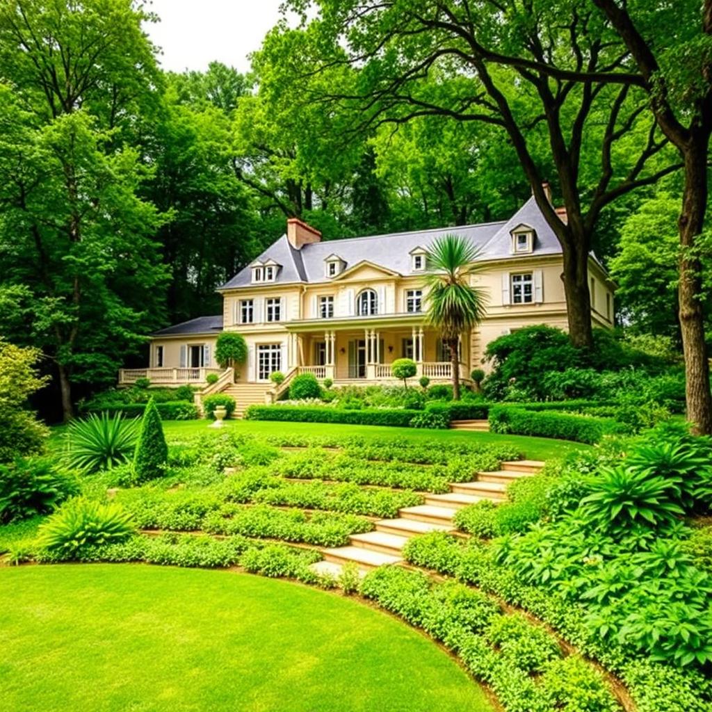 A breathtaking luxury house situated in the idyllic French countryside, showcasing stunning architectural features that reflect elegance and sophistication