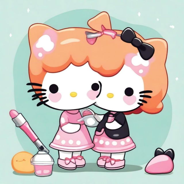 An image of two Hello Kitty characters in high-quality digital art