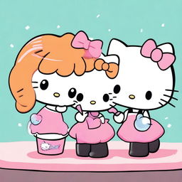 An image of two Hello Kitty characters in high-quality digital art