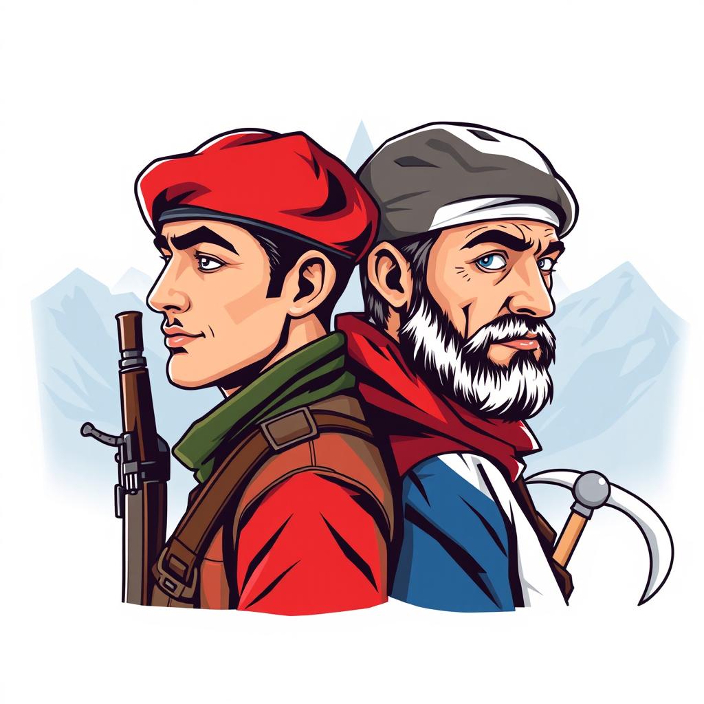 A stylized illustration featuring the heads of a Jordanian soldier and a French alpine hunter, both wearing their respective berets