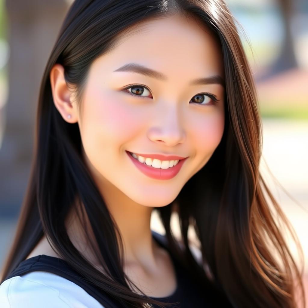 A stunning portrait of a hot Asian woman, 21 years old, exuding confidence and charm
