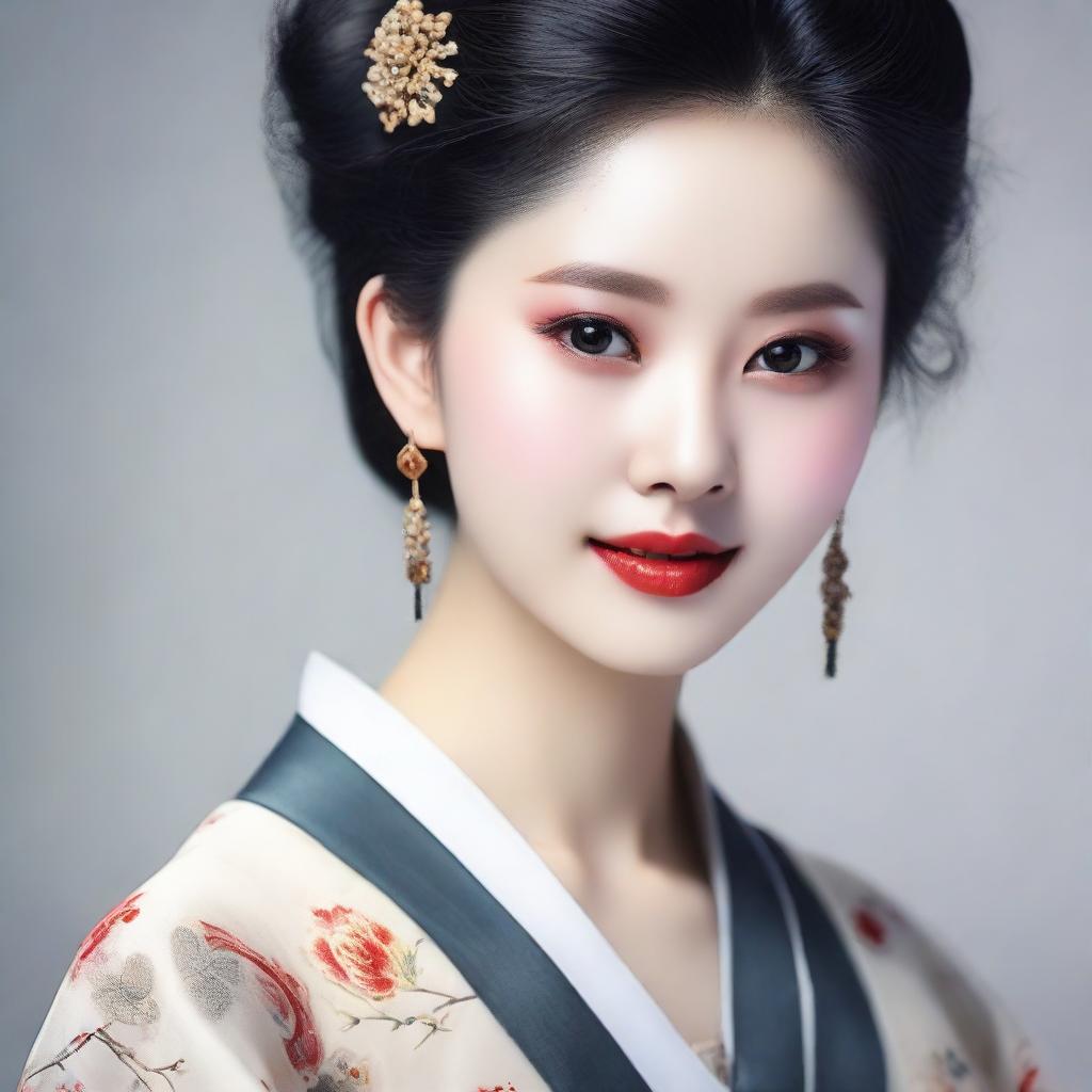 A beautiful Chinese girl with delicate features, almond-shaped dark eyes, and silky black hair tied in a traditional style.