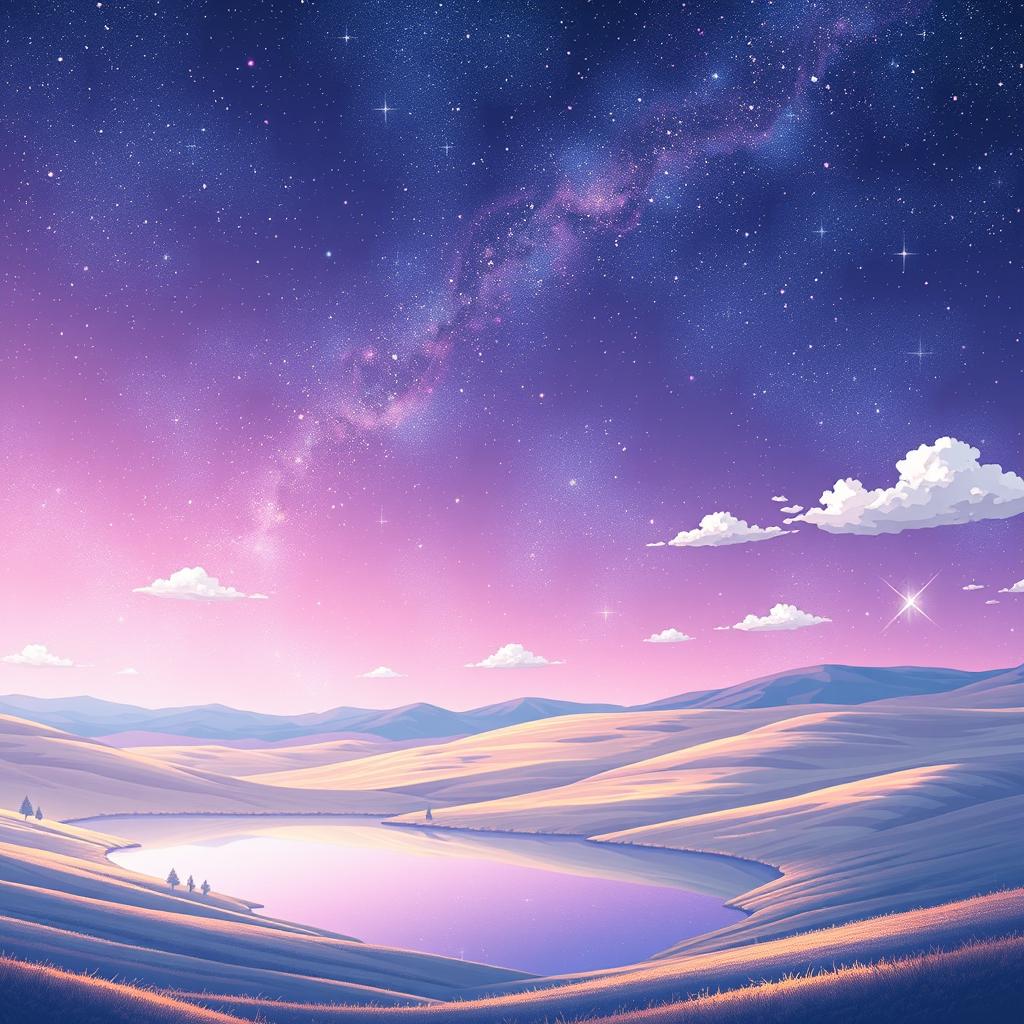 A breathtaking anime-style starry landscape showcasing a vast, twinkling night sky filled with countless stars and constellations