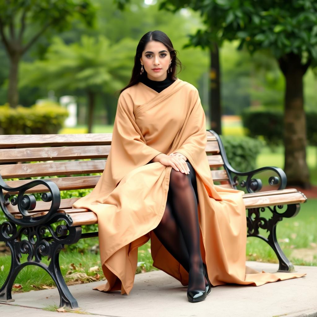 A woman dressed in an elegant chadori that fully envelops her body, exuding grace and poise