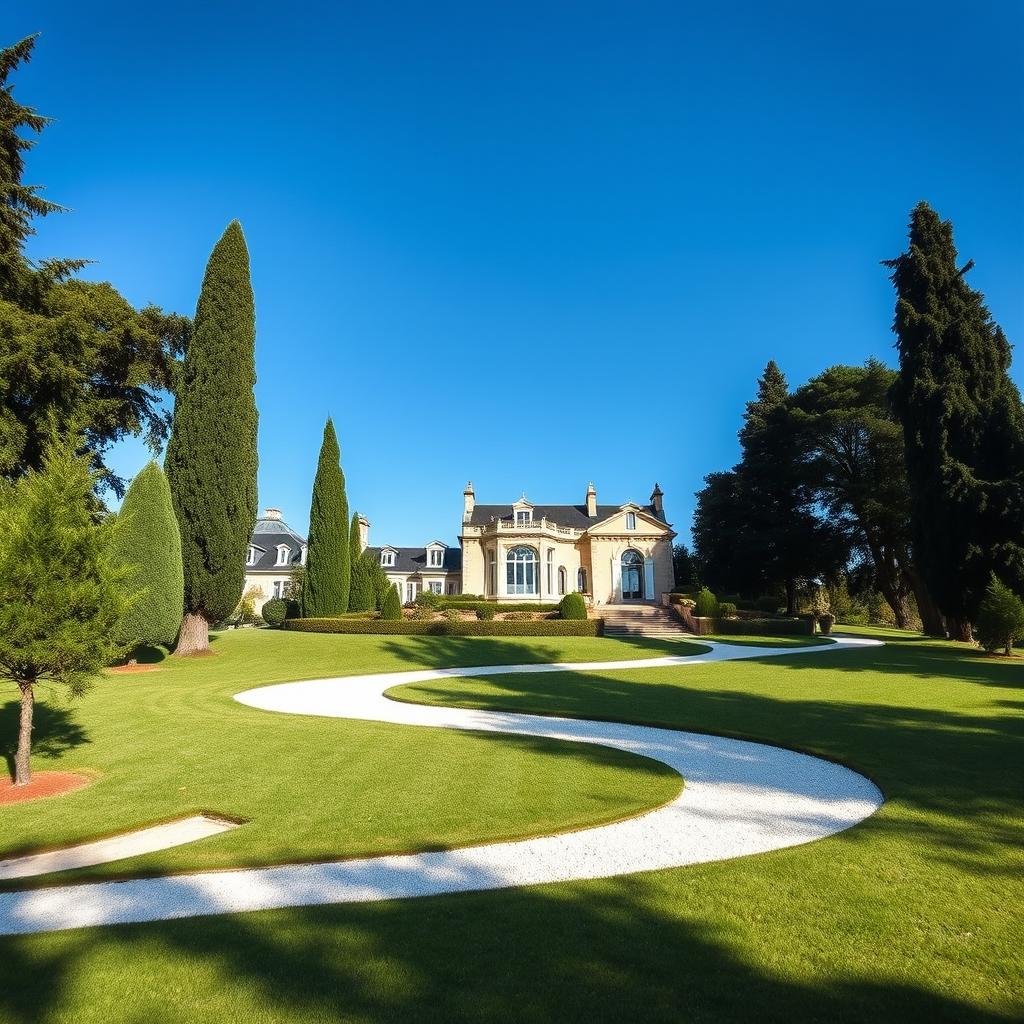 A stunning luxury house set in the picturesque countryside of France, featuring elegant architecture and large windows