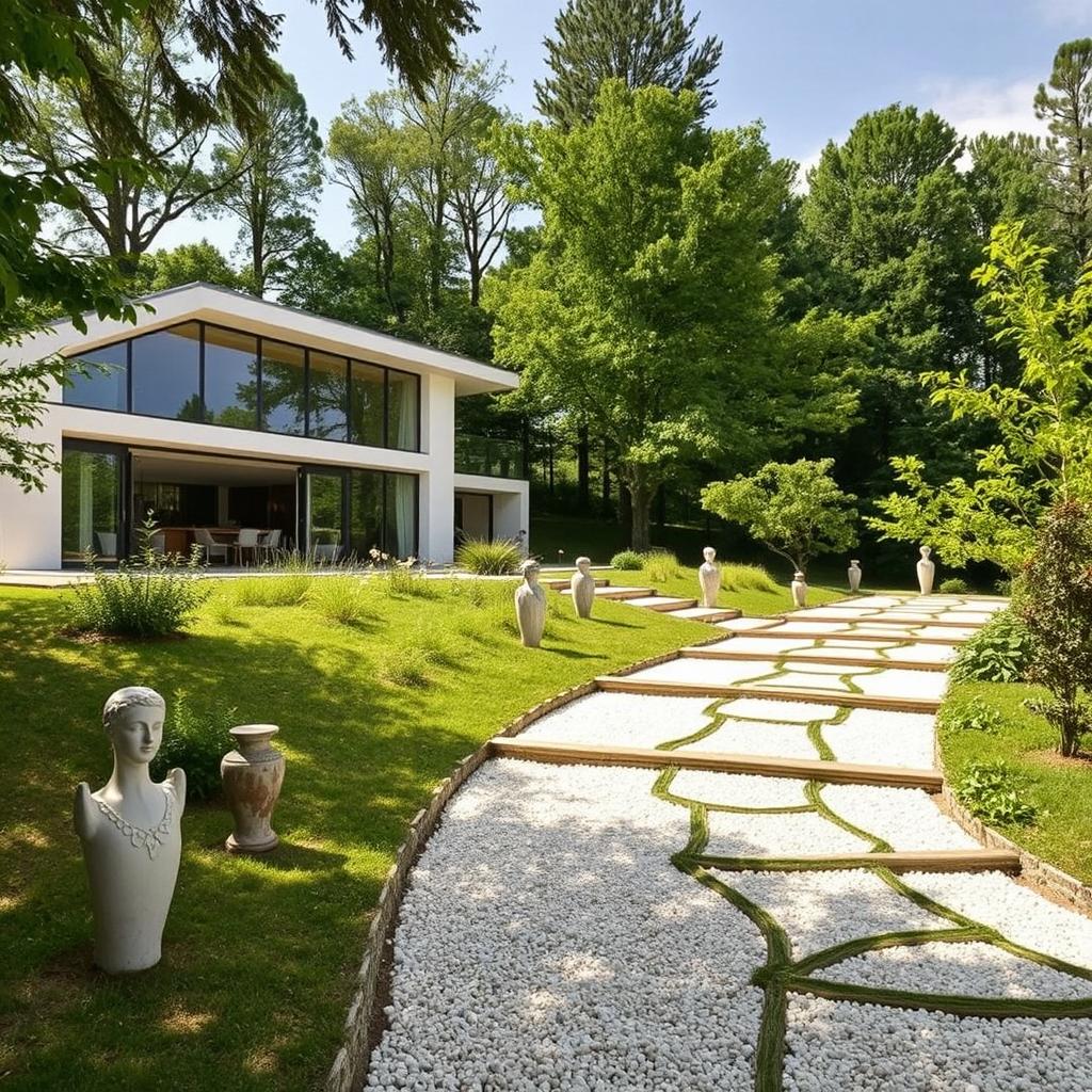 An exquisite luxury house nestled in the scenic landscapes of France, showcasing elegant modern architecture with expansive windows that reflect the surroundings