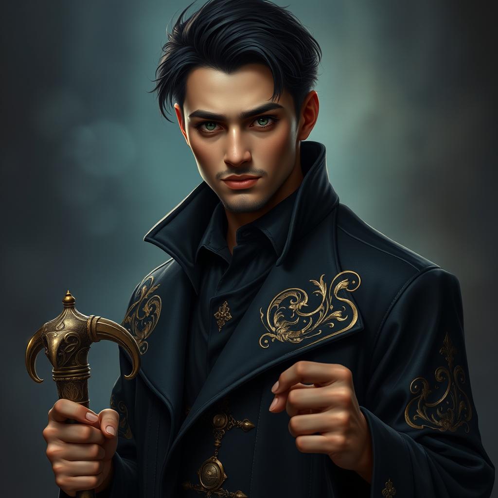 A captivating portrait of a 23-year-old human male necromancer wizard