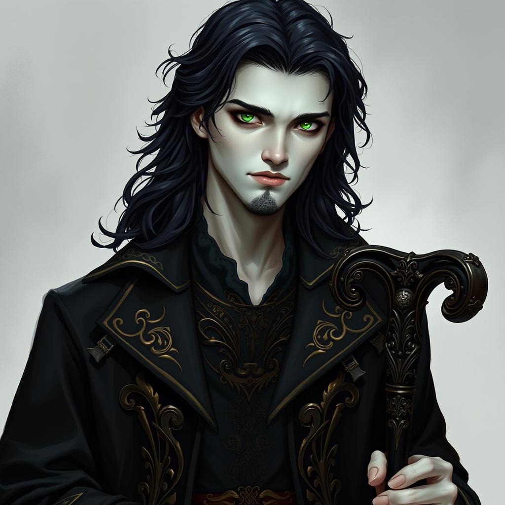 A portrait of a 23-year-old human male necromancer wizard
