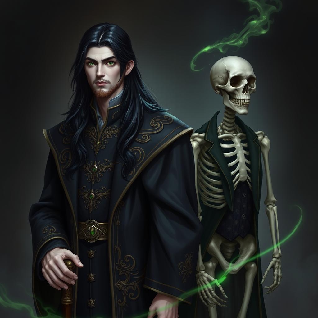 A portrait of a 23-year-old male Necromancer Wizard