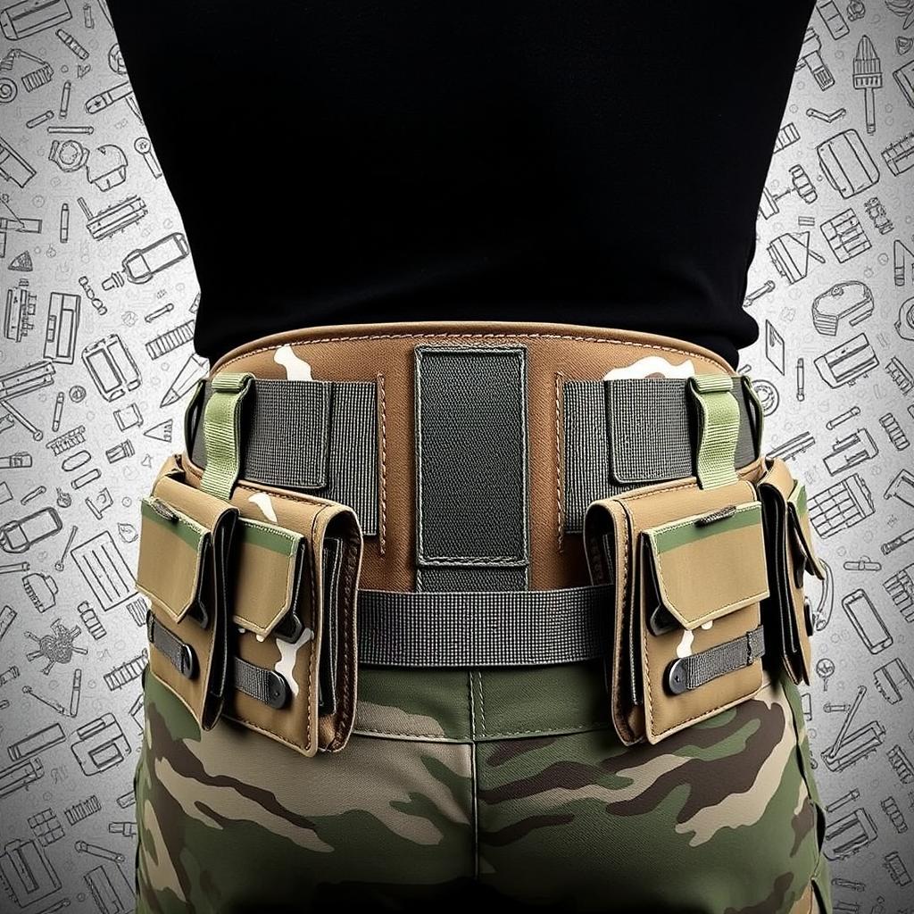 A military belt design that features a unique ergonomic shape tailored to prevent lower back and hip injuries